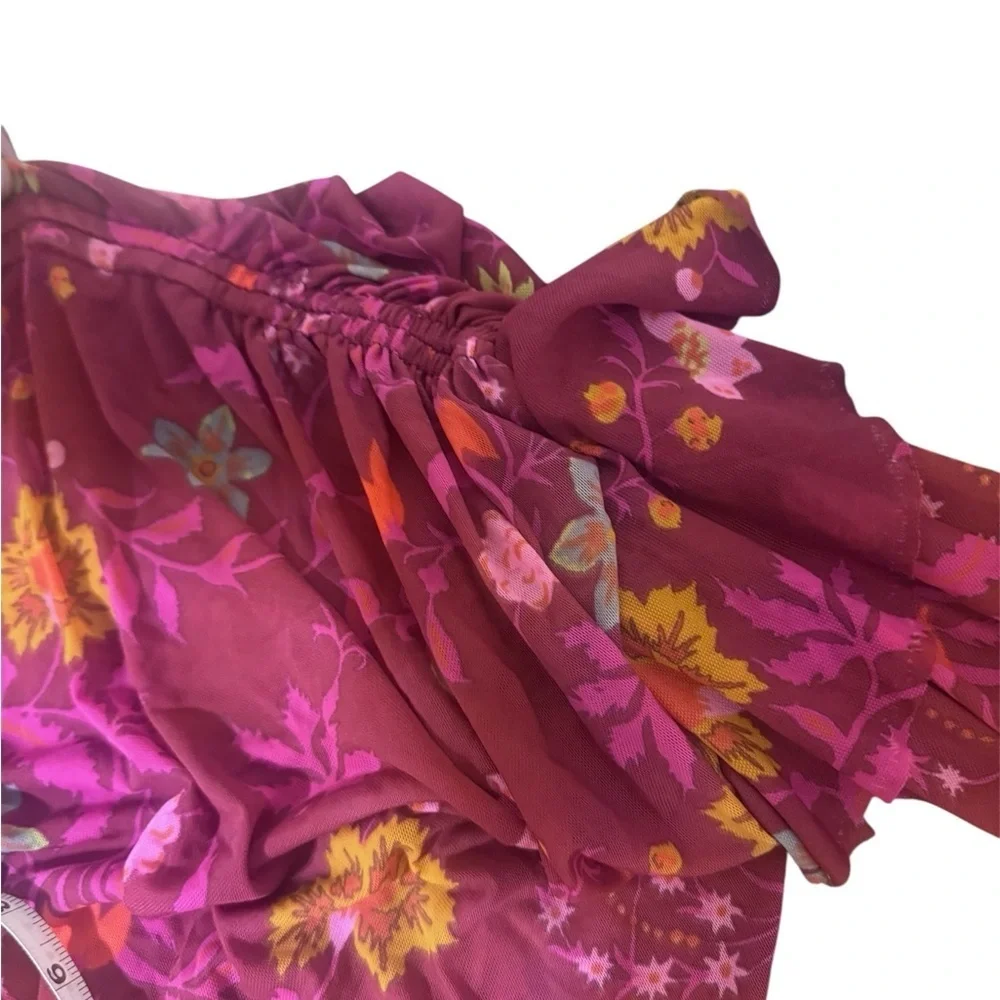 Free People Floral Blouse - Burgundy and Yellow